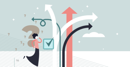 Grafik mit Frau und Pfeilen