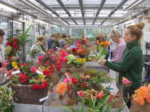 Gäste beim Blumenstrauß binden