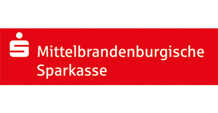 Logo der Mittelbrandenburgischen Sparkasse weiße Schrift auf rotem Hintergrund