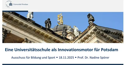 Das Bild zeigt die Startseite der Präsentation beim Ausschuss für Bildung und Sport der Stadtverordnetenversammlung Potsdam.