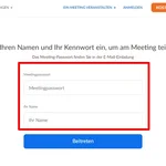 Meeting-Passwort und Name eingeben