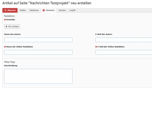 Ansicht des Tabs Metadaten
