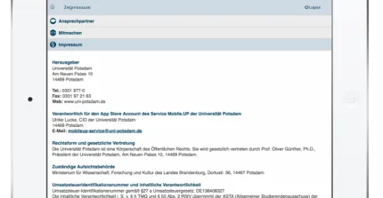 Impressum in Tabletansicht