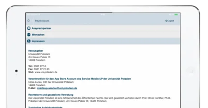 Impressum in Tabletansicht