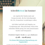 Foto eines Flyers mit einer Einladung zum SchreibRetreat für Abschlussarbeiten