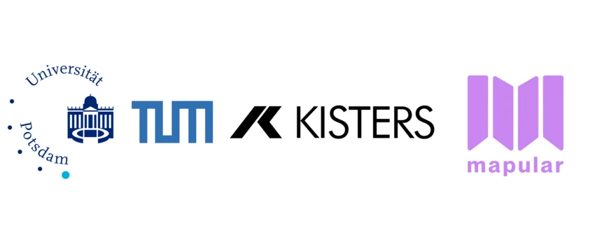 Logos der beteiligten Unis und Firmen (Uni Potsdam, Uni München, KISTERS, Mapular)