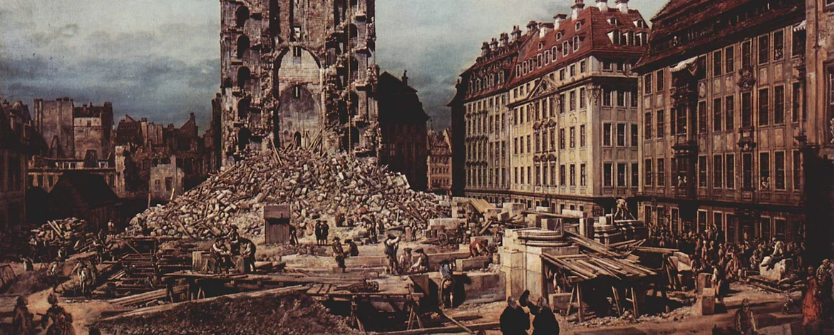 Bernardo Bellotto, genannt Canaletto: Die Ruine der Dresdner Kreuzkirche, von Osten aus gesehen, 1765