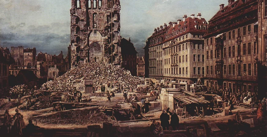 Bernardo Bellotto, genannt Canaletto: Die Ruine der Dresdner Kreuzkirche, von Osten aus gesehen, 1765
