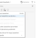 Screenshot Adobe Pro: Neue Lesezeichen aus Struktur