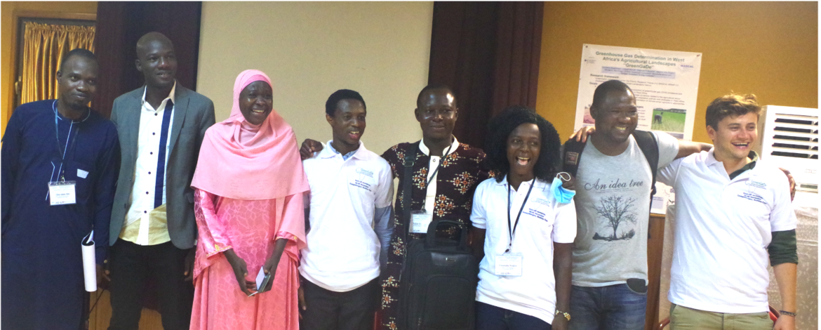 Quite a happy crowd of PhD candidates within the topics of Global Change Ecology, Vegetation and Soil science, Socio-economics and Modeling, from left to right: Adamou Chitou Abdou, Christian Bougma, Binta Modi Maiguizo, James N. Ofori, Valaire Yaro, Gannouka Nadjire, Constantin Compaore, Roman Hinz, not pictured: Birba Sibiri, Famoussa Dembelle, Eunice Okyere-Agyapong