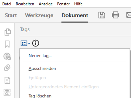 Screenshot Adobe Pro "Dokument ist PDF (mit Tags)"