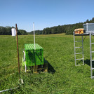 Foto: CRNS probes installed on greenland with forest in the background and blue sky | Foto: Cosmic Sense consortium