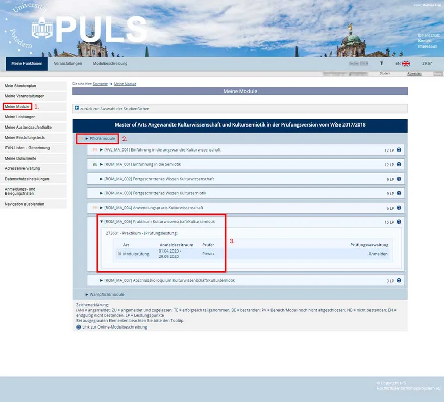 Praktikumsanmeldung im Puls