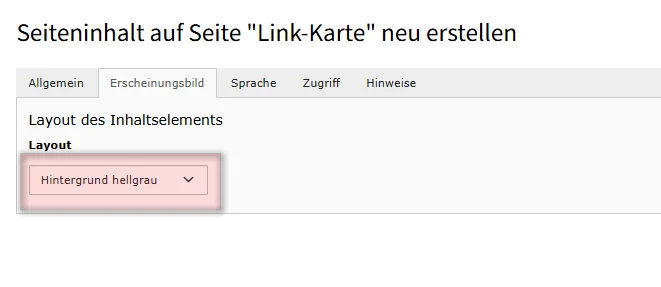 Wählen Sie im Reiter „Erscheinungsbild“ aus den Optionen keine Farbe, hellgrau (default), hellblau, gelb oder dunkelblau als Hintergrundfarbe für Ihre Link-Karte.