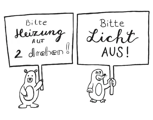 Hinweis - Schild Heizung auf 2, Licht aus