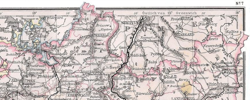 Ausschnitt Provinz Brandenburg 1905 mit der Lage von Königsberg / Nm.