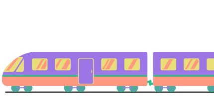 Graphic of pink train moving from right to left.