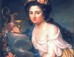 Dorothea Herz mit Blumenkranz und Weinkelch