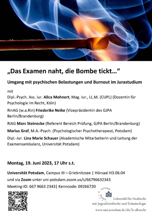 Veranstaltungsplakat "Das Examen naht, die Bombe tickt"
