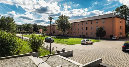 Open space between two buildings of the University of Potsdam on the Golm campus