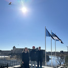 WCS students Marlene Heine and Leon Kleiber with Sönke Neitzel at the border bridge in Narva