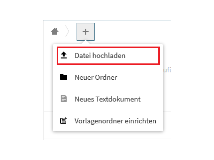 Auswahl "Datei hochladen" in Box.UP Menü