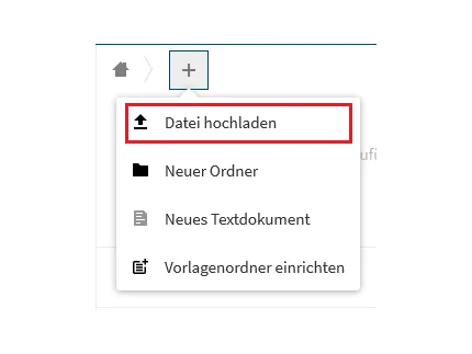 Auswahl "Datei hochladen" in Box.UP Menü