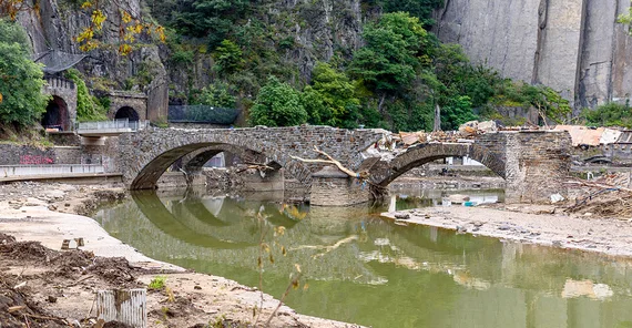 Destroyed bridge in the Ahr Valley after the catastrophic flooding in July 2021.