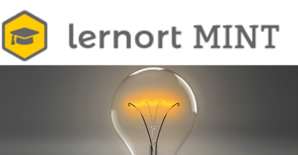 Lernort MINT über einer Glühlampe vor grauem Grund