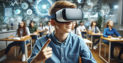 Schüler mit VR-Brille im Unterricht
