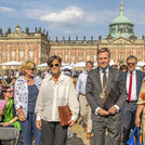 Das Foto zeigt Antje Rávik Strubel, Trägerin des Deutschen Buchpreises 2021 (links), der Präsidenten der Universität Prof. Oliver Günther, der Potsdamer Bürgermeister Burkhard Exner und Brandenburgs Wissenschaftsministerin Dr. Manja Schüle (rechts).