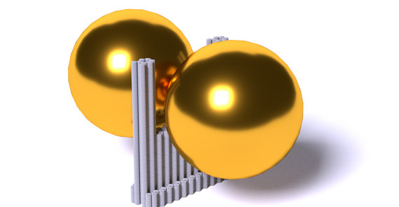 DNA-Origami-Nanostruktur mit zwei Goldnanopartikeln. Foto: Christian Heck.