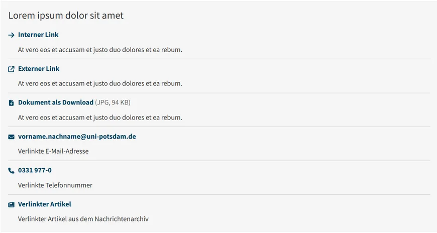 Beispielhafte Darstellung einer Link-Karte in der Inhaltsspalte.
