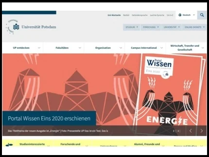 Die Uni Potsdam hat eine Internet-Seite. Das Bild zeigt die Anfangs-Seite.
