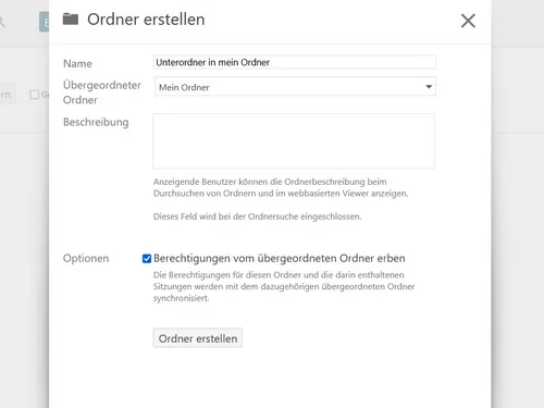 Menü "Ordner erstellen"