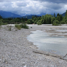 Small summer flood inundates gravel bank of Isar at Wallgau