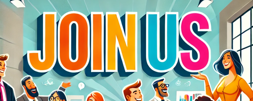 A picture that says Join us with people in the background, describing a team of people at work