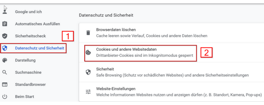 Datenschutzeinstellungen im Browser Chrome