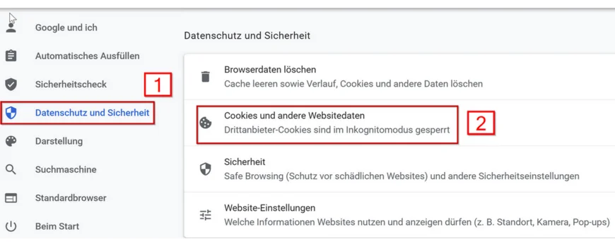 Datenschutzeinstellungen im Browser Chrome