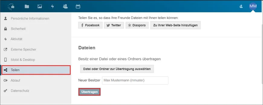 Box.UP Dateien Freigeben-Funktion