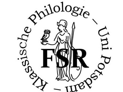 Göttin Athene im Hintergrund; Vordergrund: Überschrift FSR; Überschrift als Kreis um Athene: Klassische Philologie - Uni Potsdam