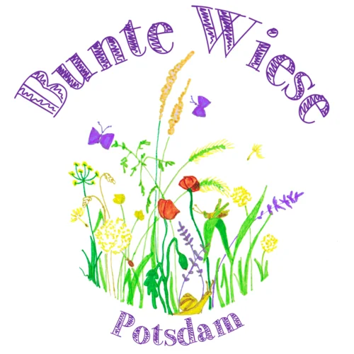 Logo der Bunten Wiese (verschiedene Blumen und Schmetterlinge)