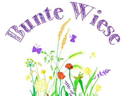 Logo der Bunten Wiese (verschiedene Blumen und Schmetterlinge)