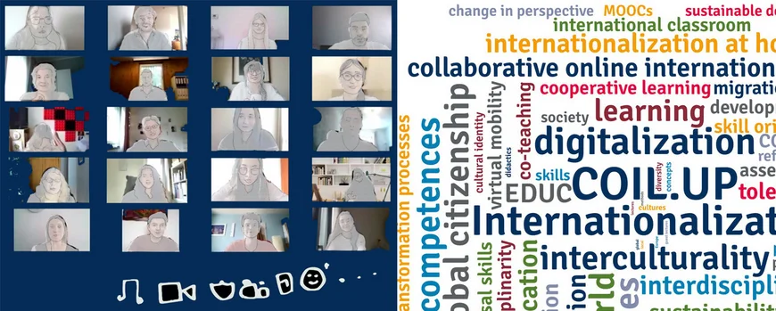 Wordcloud COIL rechts und Screenshot von Zoom links