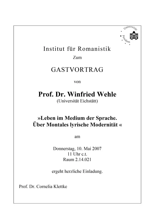 Potsdamer Vorträge zur Italianistik im Sommersemester 2010