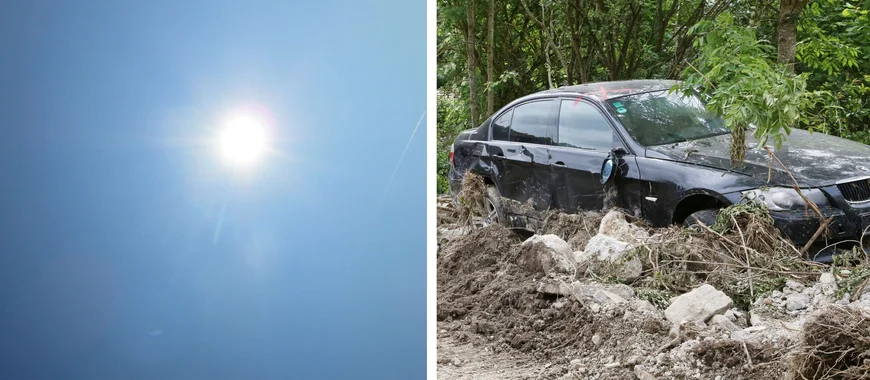 Sonne und beschädigtes Auto