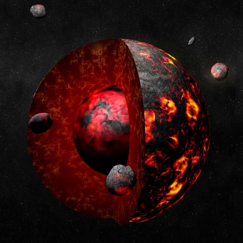 Artistic view of the Earth during its accretion, about 4.5 billion years ago