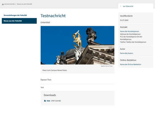 Darstellung der Detailseite einer Nachricht