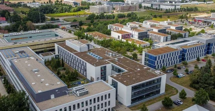 Aerial drone image of the Golm campus with several research buildings