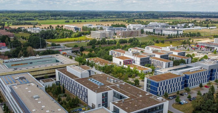 Aerial drone image of the Golm campus with several research buildings